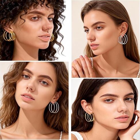 Generic 12 Pairs Thin Hoop Earrings for Women, Available in 6 Sizes: 25mm, 30mm, 35mm, 40mm, 45mm, and 50mm, Gold/Silver Earings Big Medium Small Set in Saudi Arabia