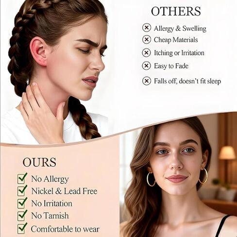 Generic 12 Pairs Thin Hoop Earrings for Women, Available in 6 Sizes: 25mm, 30mm, 35mm, 40mm, 45mm, and 50mm, Gold/Silver Earings Big Medium Small Set in Saudi Arabia