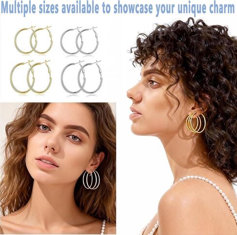 Generic 12 Pairs Thin Hoop Earrings for Women, Available in 6 Sizes: 25mm, 30mm, 35mm, 40mm, 45mm, and 50mm, Gold/Silver Earings Big Medium Small Set in Saudi Arabia