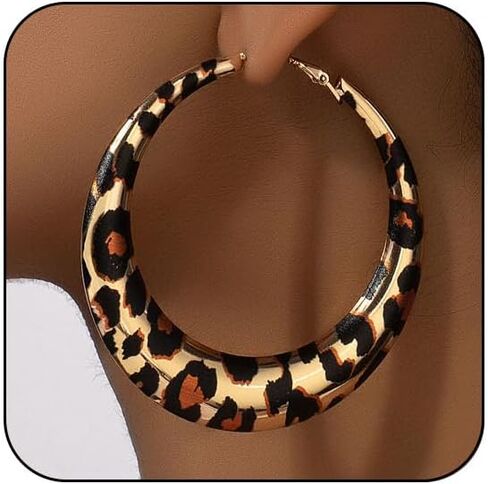 Leopard Hoop Earrings for Women Exaggerated 80s 90s Zebra Chunky Statement Hoops Earring Hypoallergenic Cows Big Hoops Y2k Jewelry Outfits Accessories in Saudi Arabia