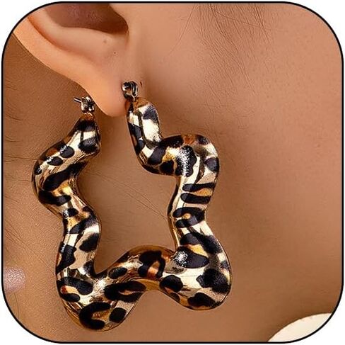 Leopard Hoop Earrings for Women Exaggerated 80s 90s Zebra Chunky Statement Hoops Earring Hypoallergenic Cows Big Hoops Y2k Jewelry Outfits Accessories in Saudi Arabia