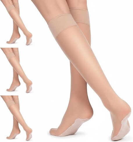 4 Pairs Sheer Knee High Socks for Women - Anti-Slip Grip Cotton Sole, Wide Calf Stockings - Comfort Fit for Boots, Dress & Work in Saudi Arabia