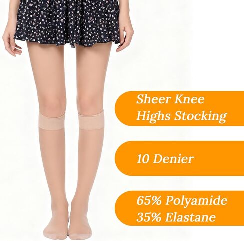 4 Pairs Sheer Knee High Socks for Women - Anti-Slip Grip Cotton Sole, Wide Calf Stockings - Comfort Fit for Boots, Dress & Work in Saudi Arabia
