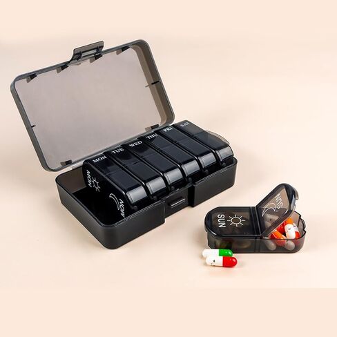 Weekly Pill Organizer 2 Times a Day, 9-Day Pill Box with Large Openings, AM/PM Compartments – Easy to Use, Privacy Protection for Vitamins, Fish Oil, Medications & Supplements (Black) in Saudi Arabia
