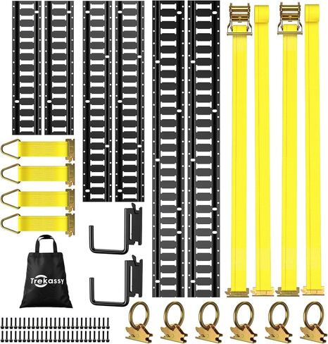 Trekassy E Track Tie-Down Rail Kit, 20 Pcs Set Etrack kit: 16in+2ft+3ft Rails, 6 O-Rings, 4 Tie Offs, 2 J-Hooks for Trailers, Vans, Trucks, Garages in Kuwait