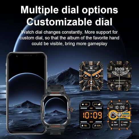 Military SmartWatch for Men Fitness Tracker, Receive Calls and Messages, with Flashlight 100+ Sports Modes Running/Cycling/Walking/Climbing. Fitness Tracker for iPhone/Android Phone in Kuwait