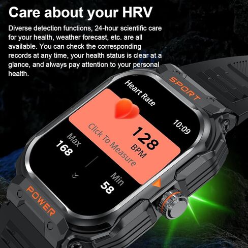 Military SmartWatch for Men Fitness Tracker, Receive Calls and Messages, with Flashlight 100+ Sports Modes Running/Cycling/Walking/Climbing. Fitness Tracker for iPhone/Android Phone in Kuwait