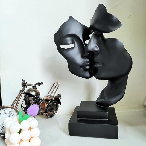 Yahu Lando Couples Kiss Sculpture,Black Thinker Resin Statue Ornaments,Silence is Gold Abstract Art Figurine,Abstract Style Sculptures,Living Room Desk Decorations,Bookshelf Decorative Objects in Saudi Arabia