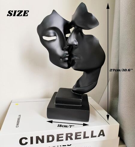 Yahu Lando Couples Kiss Sculpture,Black Thinker Resin Statue Ornaments,Silence is Gold Abstract Art Figurine,Abstract Style Sculptures,Living Room Desk Decorations,Bookshelf Decorative Objects in Saudi Arabia