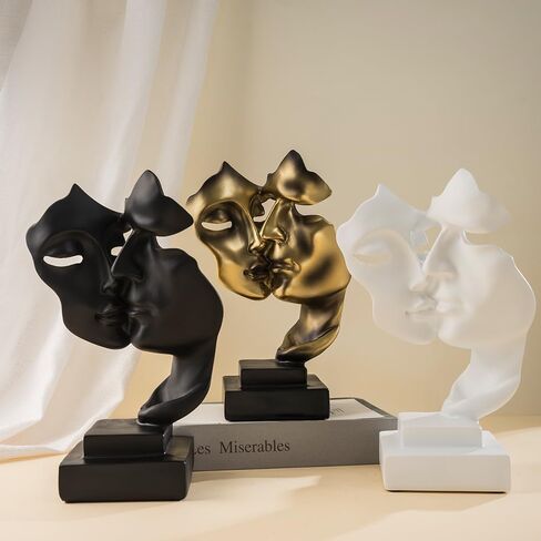 Yahu Lando Couples Kiss Sculpture,Black Thinker Resin Statue Ornaments,Silence is Gold Abstract Art Figurine,Abstract Style Sculptures,Living Room Desk Decorations,Bookshelf Decorative Objects in Saudi Arabia
