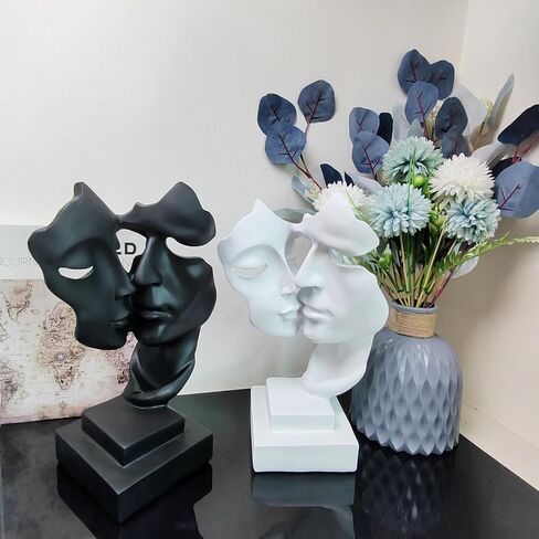 Yahu Lando Couples Kiss Sculpture,Black Thinker Resin Statue Ornaments,Silence is Gold Abstract Art Figurine,Abstract Style Sculptures,Living Room Desk Decorations,Bookshelf Decorative Objects in Saudi Arabia
