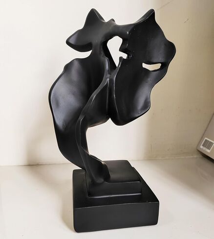 Yahu Lando Couples Kiss Sculpture,Black Thinker Resin Statue Ornaments,Silence is Gold Abstract Art Figurine,Abstract Style Sculptures,Living Room Desk Decorations,Bookshelf Decorative Objects in Saudi Arabia