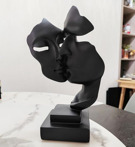 Yahu Lando Couples Kiss Sculpture,Black Thinker Resin Statue Ornaments,Silence is Gold Abstract Art Figurine,Abstract Style Sculptures,Living Room Desk Decorations,Bookshelf Decorative Objects in Saudi Arabia