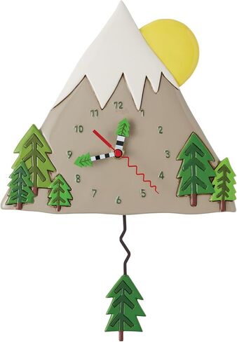 ساعة حائط Enesco Allen Designs Peak Time Mountain مع الأشجار المنحوتة البندول، 9.06 بوصة، متعددة الألوان in Kuwait