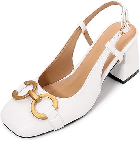 Vertundy المرأة Slingback مغلق اصبع القدم مربع مكتنزة الكعب العالي الصنادل قابل للتعديل الكاحل مشبك حزام فستان الصيف مضخات السيدات كتلة كعب in Kuwait