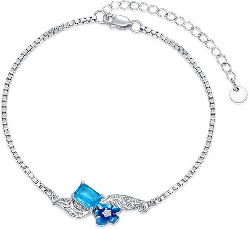 Created Aquamarine Bracelet with Blue Flower 925 Sterling Silver March Birthstone Aquamarine Bracelet with Box Chain Anniversary Jewelry Gift Women in Kuwait