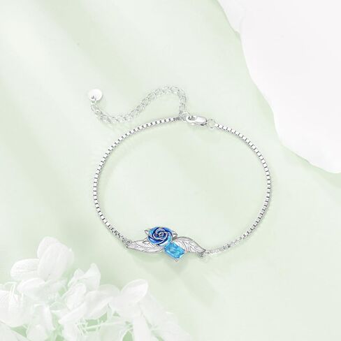 Created Aquamarine Bracelet with Blue Flower 925 Sterling Silver March Birthstone Aquamarine Bracelet with Box Chain Anniversary Jewelry Gift Women in Saudi Arabia