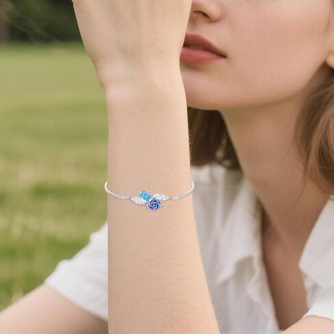 Created Aquamarine Bracelet with Blue Flower 925 Sterling Silver March Birthstone Aquamarine Bracelet with Box Chain Anniversary Jewelry Gift Women in Saudi Arabia
