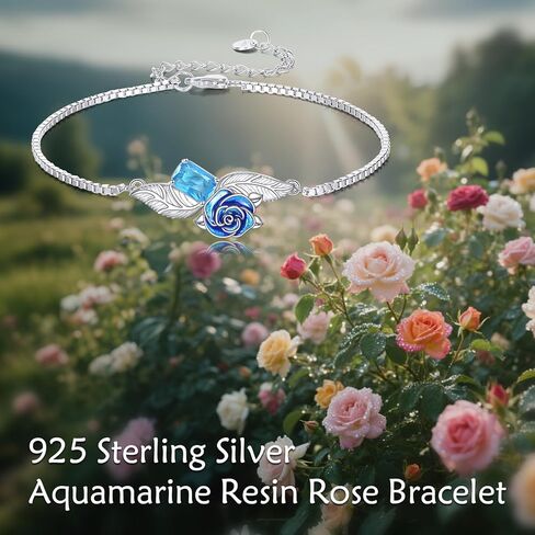 Created Aquamarine Bracelet with Blue Flower 925 Sterling Silver March Birthstone Aquamarine Bracelet with Box Chain Anniversary Jewelry Gift Women in Saudi Arabia