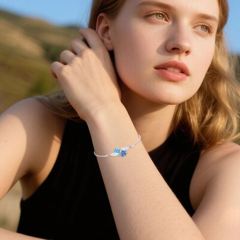 Created Aquamarine Bracelet with Blue Flower 925 Sterling Silver March Birthstone Aquamarine Bracelet with Box Chain Anniversary Jewelry Gift Women in Saudi Arabia