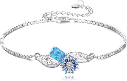 Created Aquamarine Bracelet with Blue Flower 925 Sterling Silver March Birthstone Aquamarine Bracelet with Box Chain Anniversary Jewelry Gift Women in Saudi Arabia