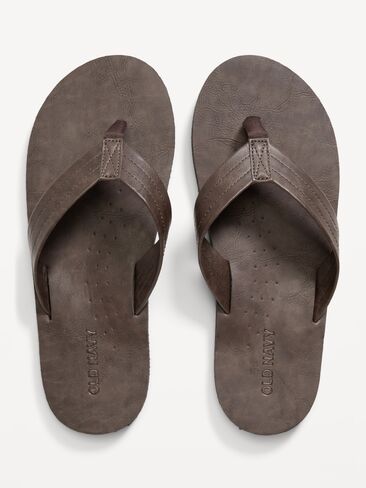 Old Navy Faux-Leather Flip-Flop Sandals for Men - Dark Brown in Saudi Arabia