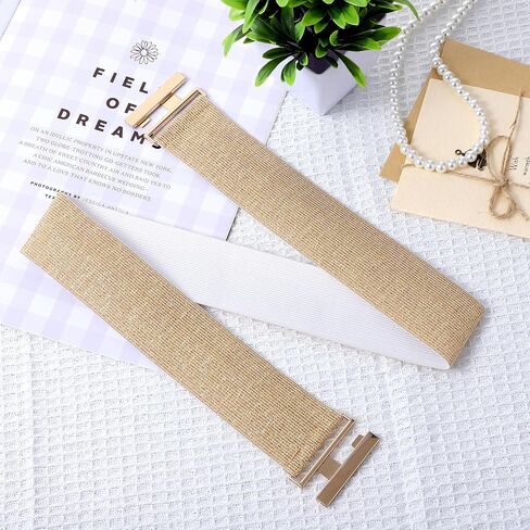 Quilax Wide Elastic Golden Belt for Women, Gold Elastic Beltt for Dresses, Vintage Trimmer Belts for Dresses and Jeans in Saudi Arabia