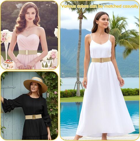 Quilax Wide Elastic Golden Belt for Women, Gold Elastic Beltt for Dresses, Vintage Trimmer Belts for Dresses and Jeans in Saudi Arabia