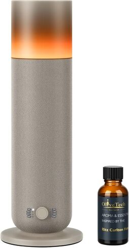 ناشر روائح بدون ماء بتصميم مغلف بالقماش، ناشر رائحة الهواء البارد من OliveTech للمنزل والمكتب، ناشر مجموعة الفنادق، كثافة قابلة للتعديل، إضاءة محيطة، 1 × 30 مل من الزيت العطري المتضمن in Kuwait