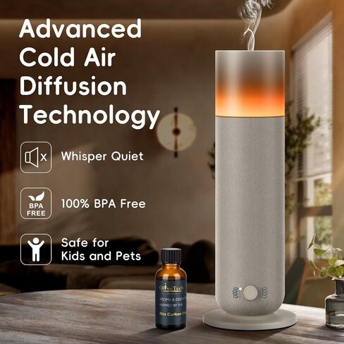 ناشر روائح بدون ماء بتصميم مغلف بالقماش، ناشر رائحة الهواء البارد من OliveTech للمنزل والمكتب، ناشر مجموعة الفنادق، كثافة قابلة للتعديل، إضاءة محيطة، 1 × 30 مل من الزيت العطري المتضمن in Kuwait