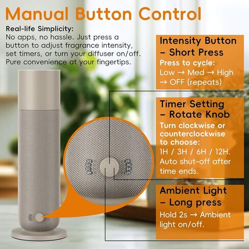 ناشر روائح بدون ماء بتصميم مغلف بالقماش، ناشر رائحة الهواء البارد من OliveTech للمنزل والمكتب، ناشر مجموعة الفنادق، كثافة قابلة للتعديل، إضاءة محيطة، 1 × 30 مل من الزيت العطري المتضمن in Kuwait