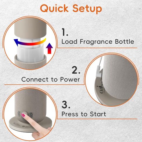 ناشر روائح بدون ماء بتصميم مغلف بالقماش، ناشر رائحة الهواء البارد من OliveTech للمنزل والمكتب، ناشر مجموعة الفنادق، كثافة قابلة للتعديل، إضاءة محيطة، 1 × 30 مل من الزيت العطري المتضمن in Kuwait