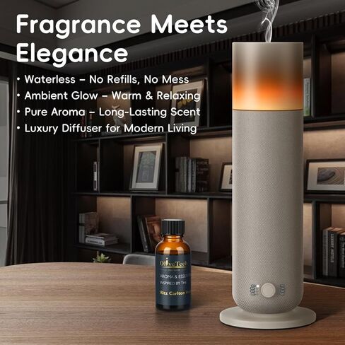 ناشر روائح بدون ماء بتصميم مغلف بالقماش، ناشر رائحة الهواء البارد من OliveTech للمنزل والمكتب، ناشر مجموعة الفنادق، كثافة قابلة للتعديل، إضاءة محيطة، 1 × 30 مل من الزيت العطري المتضمن in Kuwait