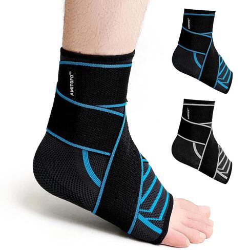 Ankle Brace Foot Support: Plantar Fasciitis and Achilles Tendonitis Relief, Heel Support for Men and Women with Strap for Foot Swelling and Compression (Single, Black Blue, Medium) in Kuwait