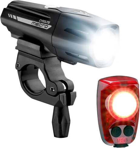 Cygolite Metro 700 Lumen Headlight and Hotshot 100 Lumen Tail Light USB Rechargeable Bike Light Combo Set , Black / Red in Kuwait