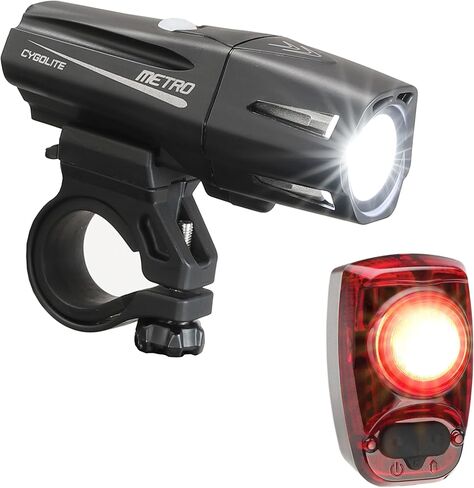 مجموعة مصابيح الدراجة الأمامية Cygolite Metro 700 Lumen وHotshot 100 Lumen الخلفية القابلة لإعادة الشحن عبر USB، أسود / أحمر in Kuwait