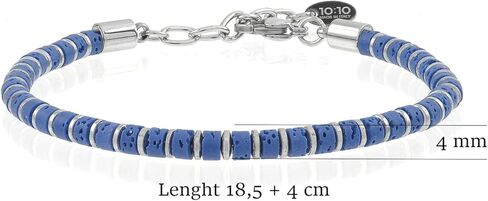 10:10 Beaded Bracelet for Men and Women – Natural Lava Gemstone Bracelet, Hematite and Stainless Steel – Adjustable, Durable and Elegant – Made in Italy in Saudi Arabia