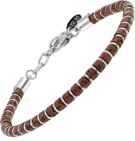 10:10 Beaded Bracelet for Men and Women – Natural Lava Gemstone Bracelet, Hematite and Stainless Steel – Adjustable, Durable and Elegant – Made in Italy in Saudi Arabia