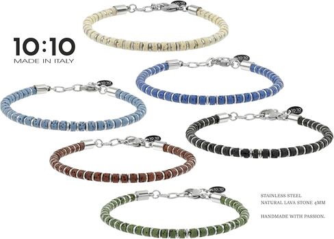 10:10 Beaded Bracelet for Men and Women – Natural Lava Gemstone Bracelet, Hematite and Stainless Steel – Adjustable, Durable and Elegant – Made in Italy in Saudi Arabia