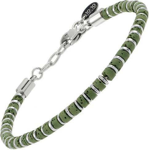 10:10 Beaded Bracelet for Men and Women – Natural Lava Gemstone Bracelet, Hematite and Stainless Steel – Adjustable, Durable and Elegant – Made in Italy in Saudi Arabia