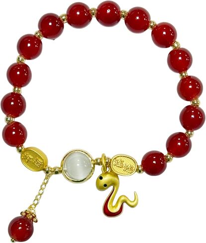2025 New Year of Snake Beaded Charm Bracelets Colorful Crystal Pi Yao Snake Pendant Bracelet Adjustable Chinese Zodiac Feng Shui Lucky Amulet Stretch Bracelet for Women Men New Year Gifts in Saudi Arabia