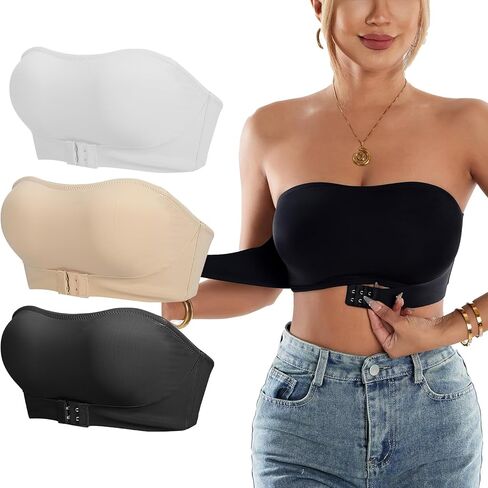 Strapless Bras for Women 3-Pack Wireless Womens Strapless Bras Non-Slip Push Up Bandeau Bra in Saudi Arabia