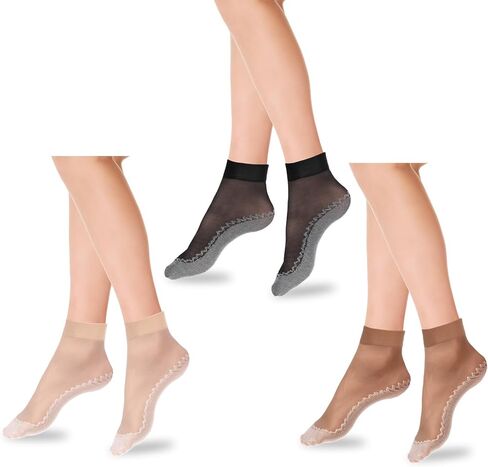 InnoHHustle Sheer Socks, 12 Pairs Nylon Socks for Women Sheer Ankle Sock Women Ankle Stockings Silk Sock w/Reinforced Bottom and Toe (Black, Brown, Skin Color) in Saudi Arabia