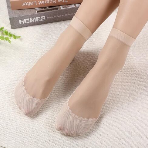 InnoHHustle Sheer Socks, 12 Pairs Nylon Socks for Women Sheer Ankle Sock Women Ankle Stockings Silk Sock w/Reinforced Bottom and Toe (Black, Brown, Skin Color) in Saudi Arabia