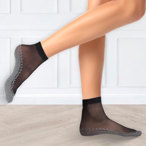 InnoHHustle Sheer Socks, 12 Pairs Nylon Socks for Women Sheer Ankle Sock Women Ankle Stockings Silk Sock w/Reinforced Bottom and Toe (Black, Brown, Skin Color) in Saudi Arabia