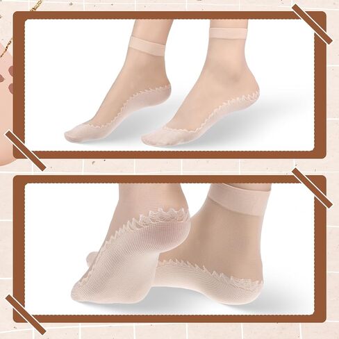 InnoHHustle Sheer Socks, 12 Pairs Nylon Socks for Women Sheer Ankle Sock Women Ankle Stockings Silk Sock w/Reinforced Bottom and Toe (Black, Brown, Skin Color) in Saudi Arabia