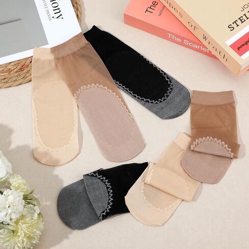InnoHHustle Sheer Socks, 12 Pairs Nylon Socks for Women Sheer Ankle Sock Women Ankle Stockings Silk Sock w/Reinforced Bottom and Toe (Black, Brown, Skin Color) in Saudi Arabia