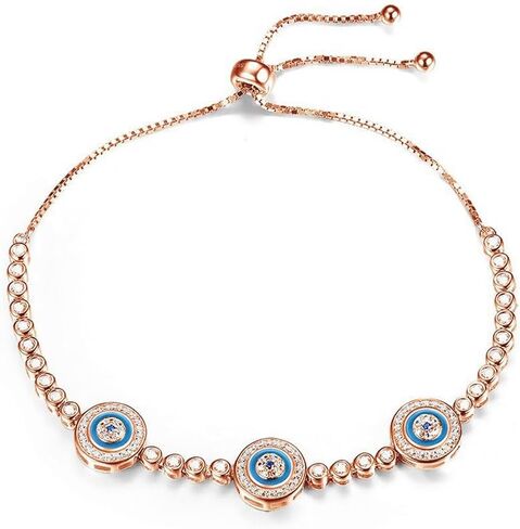 PAENENPH Elegant 14K Gold Evil Eye Moissanite Bracelet for Women,Turkish Style Triple Sapphire and Moissanite Devil's Eye Adjustable Bracelet,Exquisite Lucky Jewelry Gift in Saudi Arabia