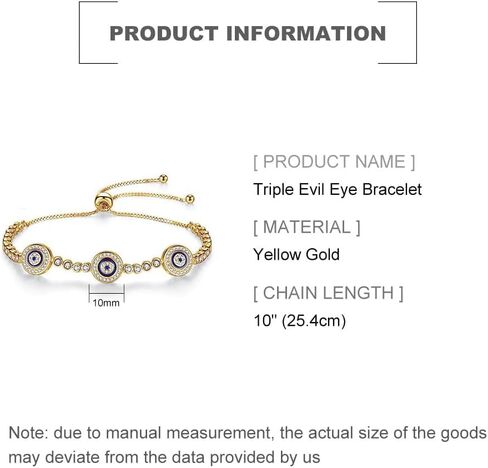 PAENENPH Elegant 14K Gold Evil Eye Moissanite Bracelet for Women,Turkish Style Triple Sapphire and Moissanite Devil's Eye Adjustable Bracelet,Exquisite Lucky Jewelry Gift in Saudi Arabia