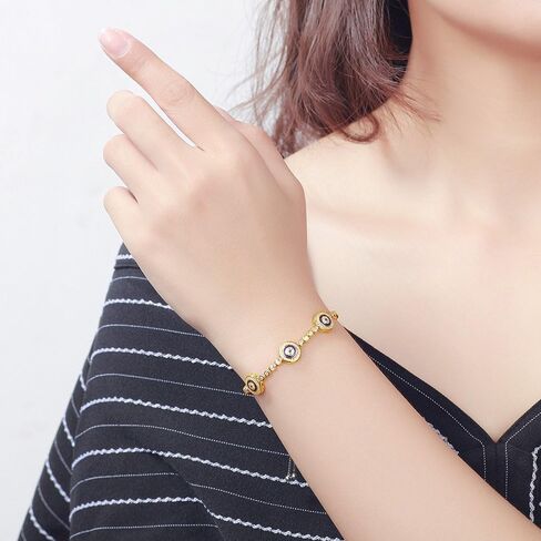 PAENENPH Elegant 14K Gold Evil Eye Moissanite Bracelet for Women,Turkish Style Triple Sapphire and Moissanite Devil's Eye Adjustable Bracelet,Exquisite Lucky Jewelry Gift in Saudi Arabia